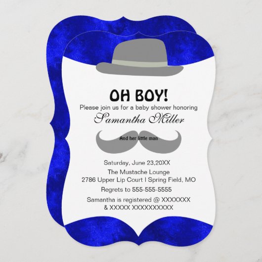 Schattigee Oh Boy Mustache Baby shower Uitnodiging (Voorkant / Achterkant)