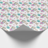 Schattigee Oink Blue Bloemenmeisje Waterverf Cadeaupapier (Hoek)