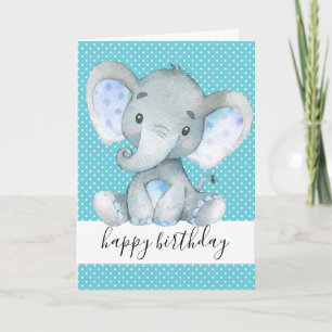 Schattigee olifant 1e verjaardag baby boy polka do kaart