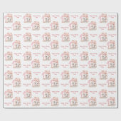 Schattigee Olifant 1e Verjaardag Roze Gepersonalis Cadeaupapier (Vlak)