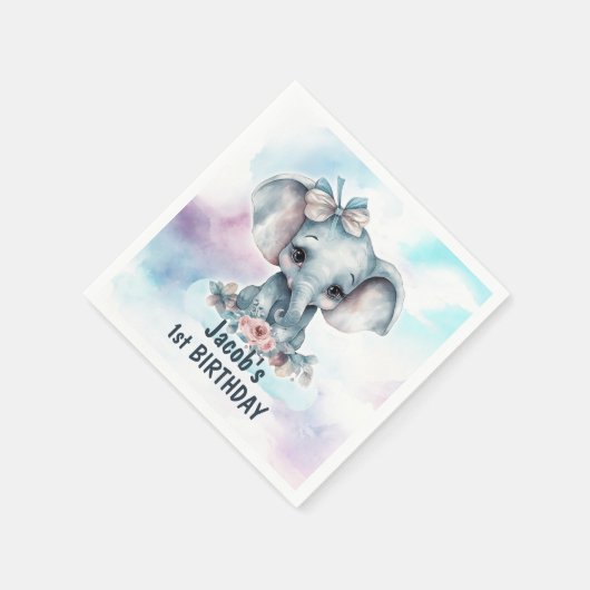 Schattigee olifant 1e verjaardag servet (Hoek)