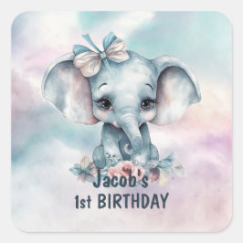 Schattigee olifant 1e verjaardag vierkante sticker
