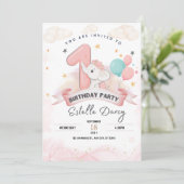 Schattigee olifant 1e verjaardagsfeestuitnodiging kaart (Staand voorkant)