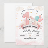 Schattigee olifant 1e verjaardagsfeestuitnodiging kaart (Voorkant / Achterkant)