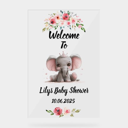 Schattigee olifant acryl baby shower acryl bord (Voorkant)