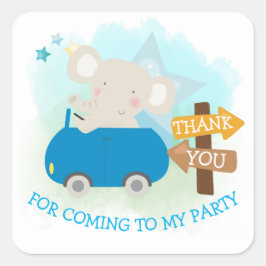 Schattigee Olifant Auto Dank je Jongen Verjaardag Vierkante Sticker