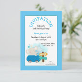 Schattigee Olifant Auto Jongen Verjaardagsfeestje  Kaart (Staand voorkant)