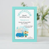 Schattigee Olifant Auto Jongen Verjaardagsfeestje Kaart (Staand voorkant)