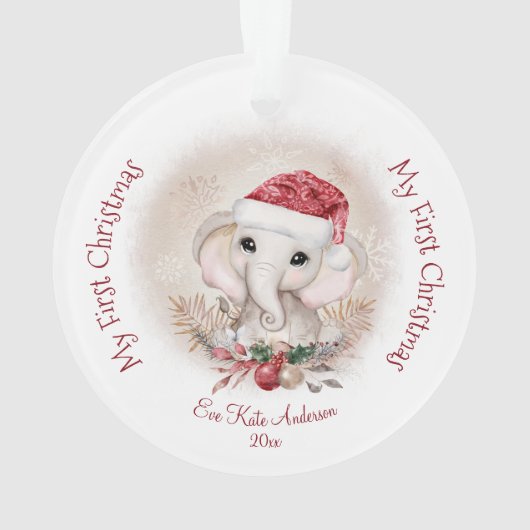 Schattigee olifant Baby eerste kerstmeisje acryl Ornament (achterkant)