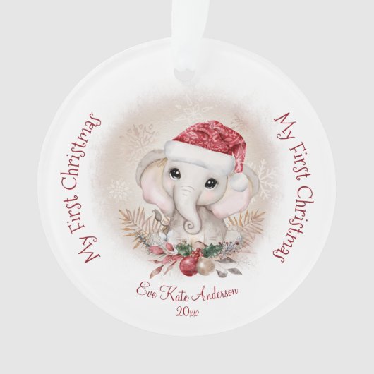 Schattigee olifant Baby eerste kerstmeisje acryl Ornament (voorkant)
