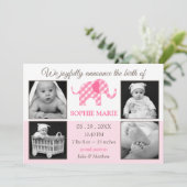 Schattigee olifant baby meisje foto geboorte aanko aankondiging (Staand voorkant)