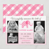 Schattigee olifant baby meisje foto geboorte aanko aankondiging (Voorkant / Achterkant)