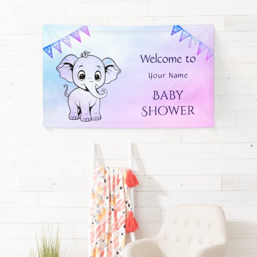Schattigee olifant Baby shower banner (Insitu)