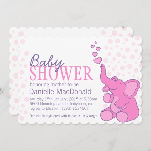 Schattigee Olifant baby shower bunting roze uitnod Kaart (Voorkant / Achterkant)