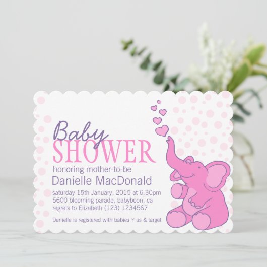 Schattigee Olifant baby shower bunting roze uitnod Kaart (Staand voorkant)
