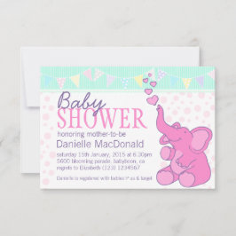 Schattigee Olifant baby shower bunting roze uitnod Kaart
