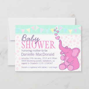 Schattigee Olifant baby shower bunting roze uitnod Kaart