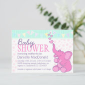 Schattigee Olifant baby shower bunting roze uitnod Kaart (Staand voorkant)