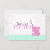 Schattigee Olifant baby shower bunting roze uitnod Kaart (Achterkant)