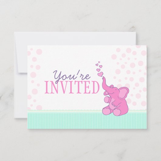 Schattigee Olifant baby shower bunting roze uitnod Kaart (Achterkant)