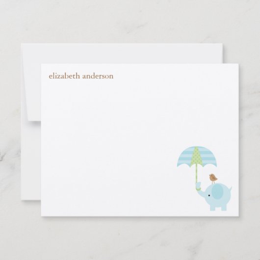 Schattigee olifant Baby shower flat dank u kaarten Notitiekaartje (Voorkant)