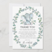 Schattigee olifant Baby shower groen eucalyptus jo Bedankkaart (Voorkant)