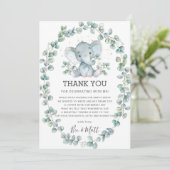 Schattigee olifant Baby shower groen eucalyptus jo Bedankkaart (Staand voorkant)