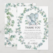 Schattigee olifant Baby shower groen eucalyptus jo Bedankkaart (Voorkant / Achterkant)