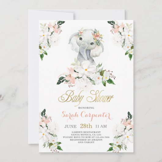 Schattigee olifant Baby shower meisje Kaart (Voorkant)