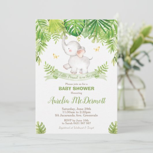 Schattigee olifant Baby shower Oerwoud Animals Boy Kaart (Staand voorkant)