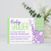 Schattigee Olifant baby shower paarse groene uitno Kaart (Staand voorkant)