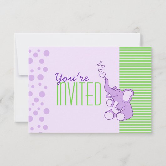 Schattigee Olifant baby shower paarse groene uitno Kaart (Achterkant)