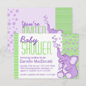 Schattigee Olifant baby shower paarse groene uitno Kaart (Voorkant / Achterkant)
