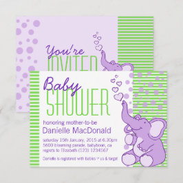 Schattigee Olifant baby shower paarse groene uitno Kaart