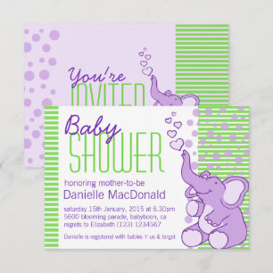 Schattigee Olifant baby shower paarse groene uitno Kaart