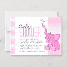 Schattigee olifant baby shower  roze strepen magnetische uitnodiging