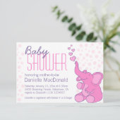 Schattigee Olifant baby shower roze uitnodiging (Staand voorkant)