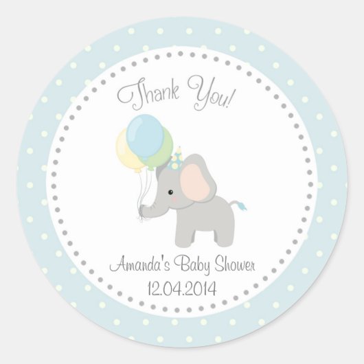 Schattigee Olifant Baby shower Sticker (blauw) (Voorkant)