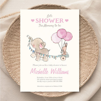 Schattigee Olifant Baby shower Uitnodiging