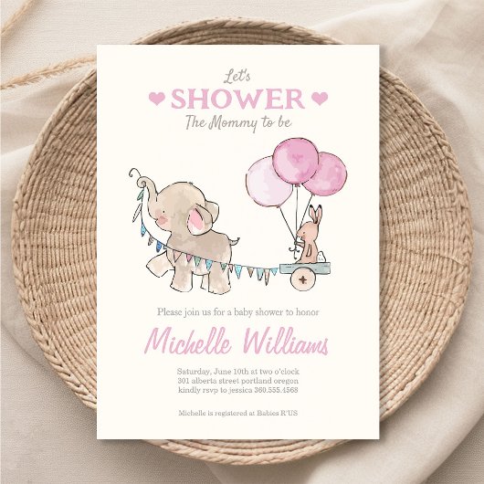 Schattigee Olifant Baby shower Uitnodiging