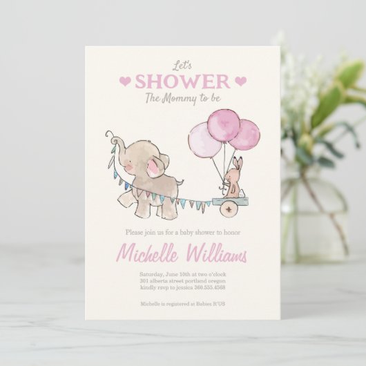 Schattigee Olifant Baby shower Uitnodiging (Staand voorkant)