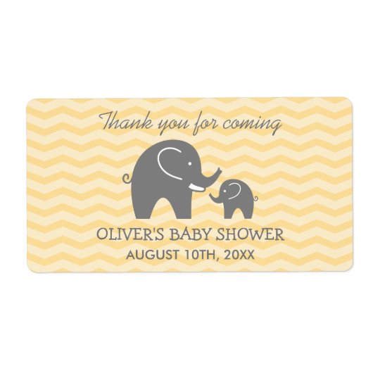 Schattigee olifant baby shower waterfles stickers (Voorkant)