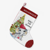 Schattigee Olifant BABY'S EERSTE KERSTMIS Rode wit Kleine Kerstsok (Voorkant (Hangend))