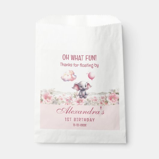 Schattigee olifant ballon roze baby meisje 1e verj bedankzakje (Voorkant)