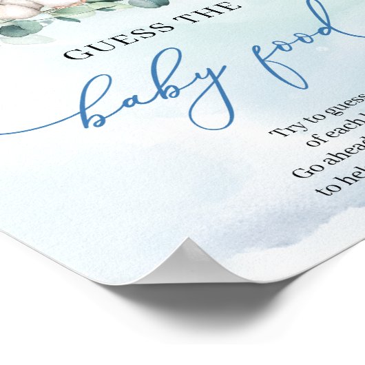 Schattigee olifant blauw bloem Guess The Baby Food Poster (Hoek)