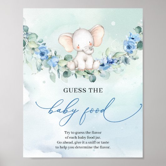 Schattigee olifant blauw bloem Guess The Baby Food Poster (Voorkant)