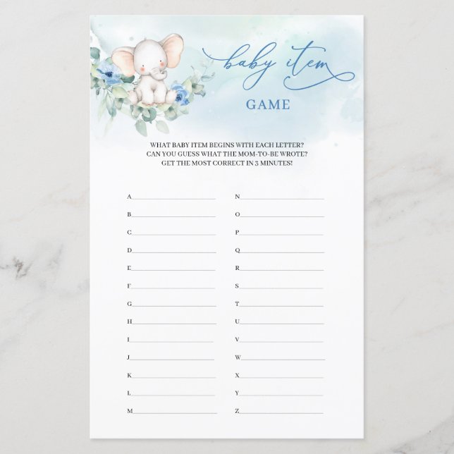 Schattigee olifant blauw bloemen groen Baby Item G (Voorkant)