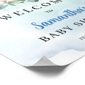 Schattigee olifant blauw bloemenBaby shower welkom Poster (Hoek)