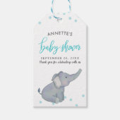Schattigee olifant blauw Confetti Baby shower dank Cadeaulabel (Voorkant)