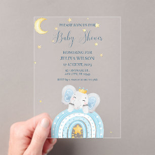 Schattigee olifant blauw jongen baby shower acryl uitnodigingen